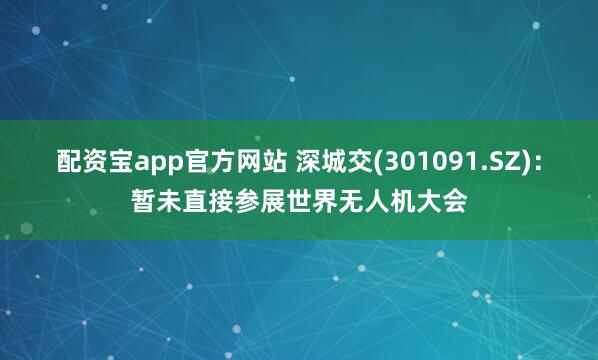配资宝app官方网站 深城交(301091.SZ)：暂未直接参展世界无人机大会